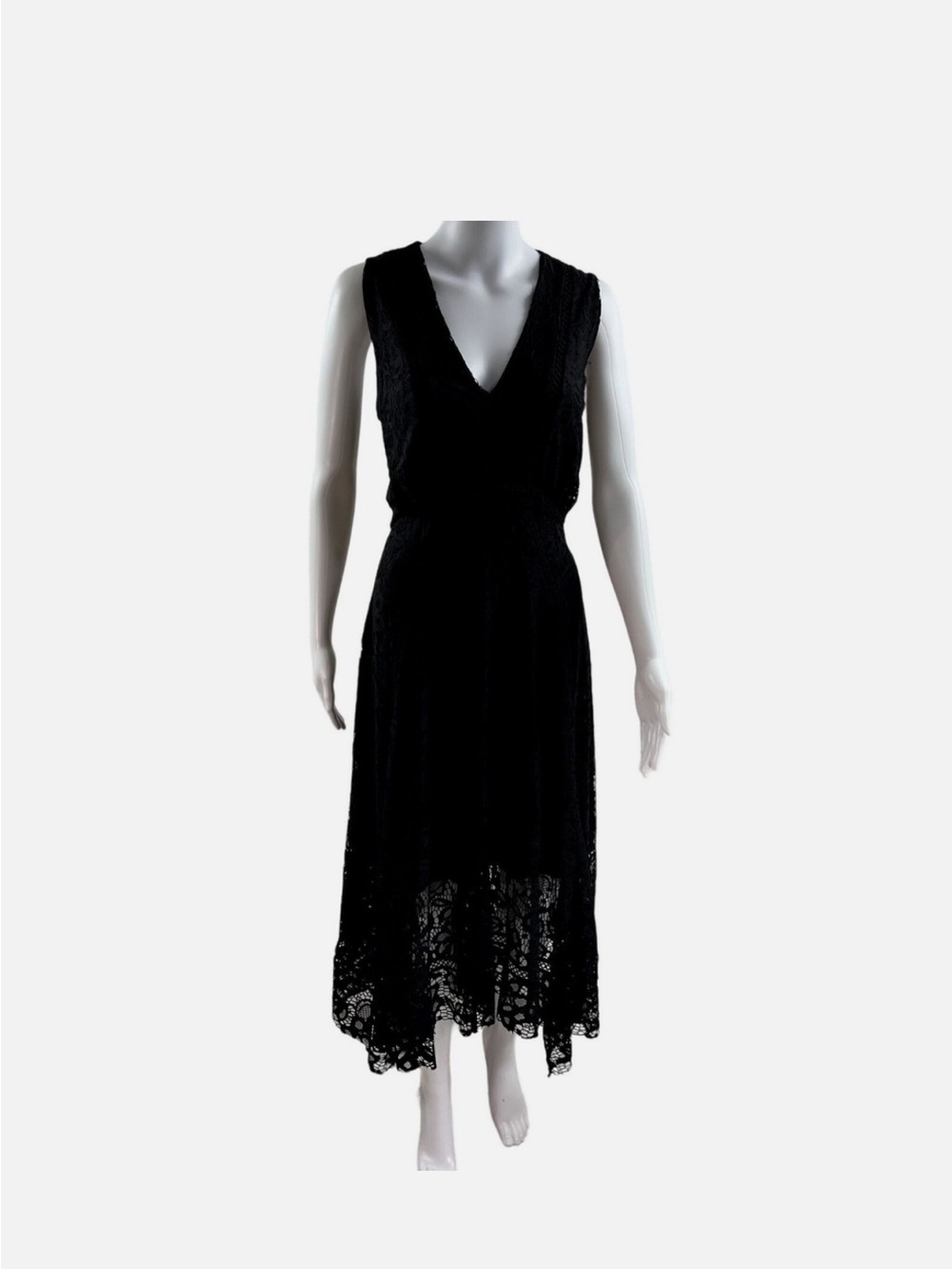 Ann Taylor Black Lace V-Neck Maxi Dress with Sheer Skirt - Picture 3 of 5